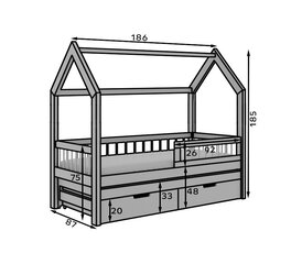 Lasten sänky ADRK Furniture Artes, 80x180 cm, valkoinen hinta ja tiedot | Lastensängyt | hobbyhall.fi