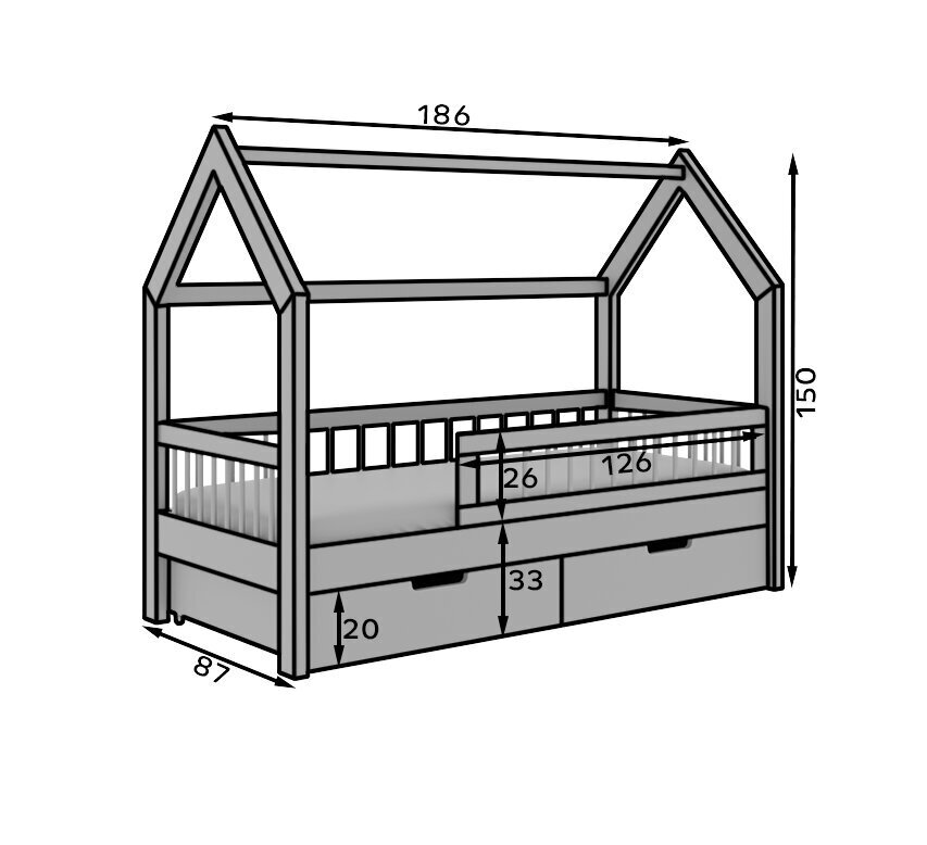 Lasten sänky ADRK Furniture Galicja, 80x180 cm, valkoinen hinta ja tiedot | Lastensängyt | hobbyhall.fi