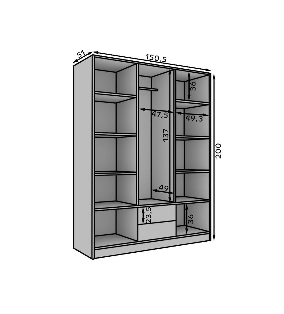 Vaatekaappi ADRK Furniture Neri 150, valkoinen/hiekanvärinen hinta ja tiedot | Kaapit | hobbyhall.fi