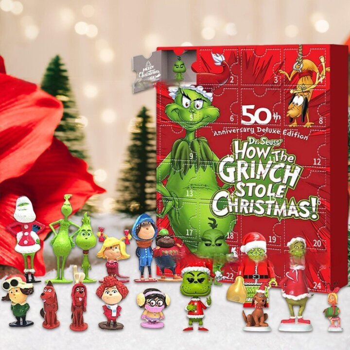 Joulukalenteri 24 päivän lähtölaskenta blind box sopiva Christmas Grinch verholaatikko vihreä hirviö hinta ja tiedot | Joulukoristeet | hobbyhall.fi