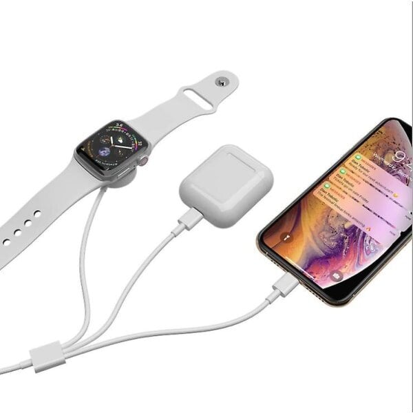 3 in 1 -kaapeli iPhonelle, Airpodeille ja Apple Watchille - USB-lataus hinta ja tiedot | Paristolaturit | hobbyhall.fi