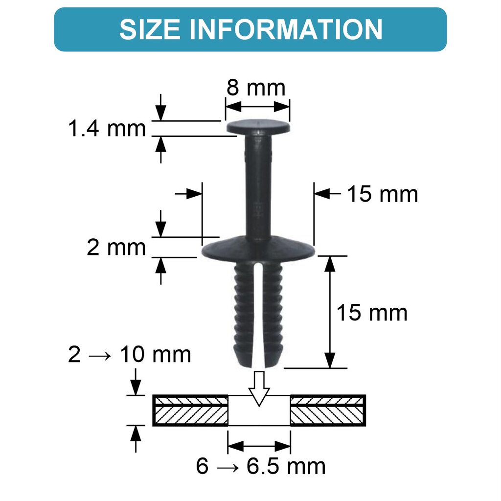 Kiinnikkeet Carso, Rivet 6x15, VW, MB ja BMW N90359101, 50kpl hinta ja tiedot | Lisätarvikkeet autoiluun | hobbyhall.fi