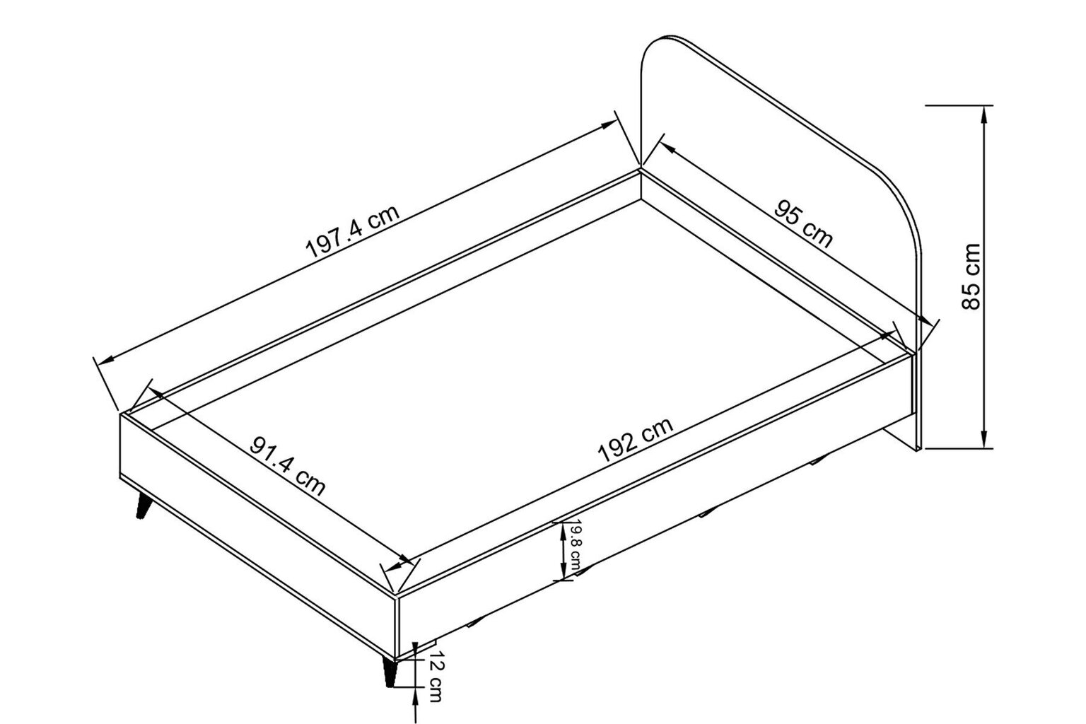 Sänky Asir Lavinia 107, 90x190 cm, valkoinen hinta ja tiedot | Sängyt | hobbyhall.fi