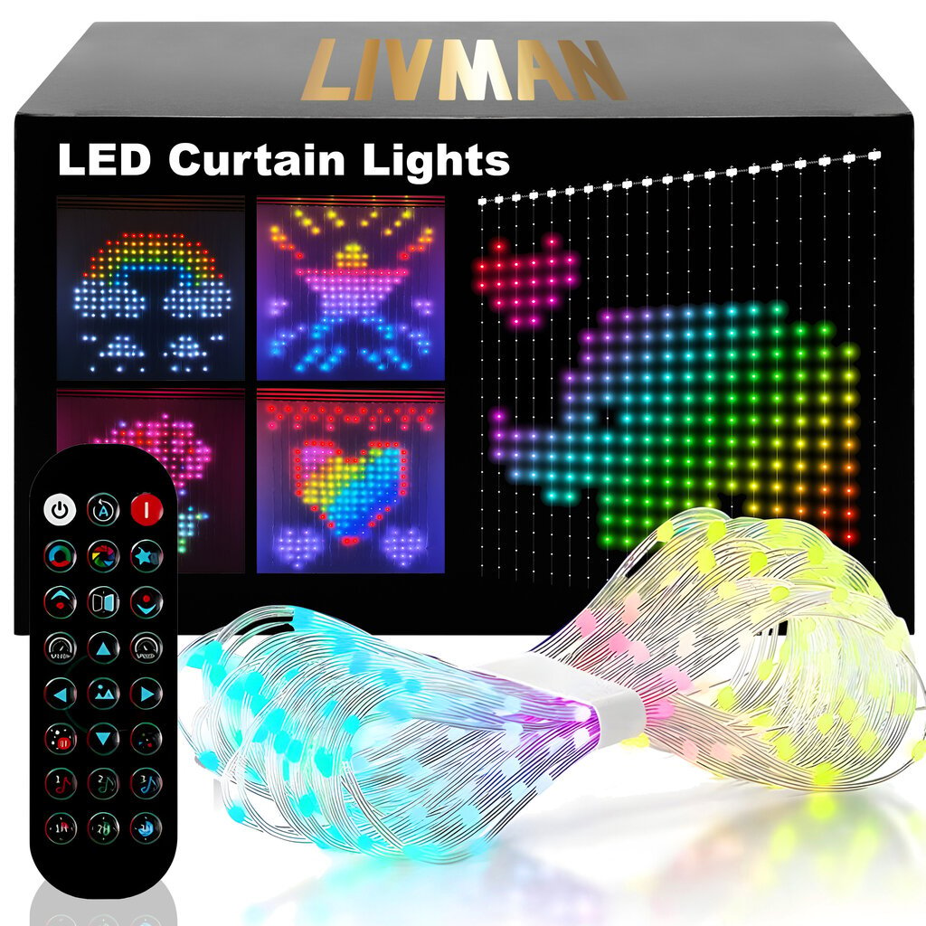 LED-verho muokattavilla animaatioilla ja kuvioilla, 2x2m, 400 LEDiä, LIVMAN QX-A-B-C-D-E hinta ja tiedot | Jouluvalot | hobbyhall.fi