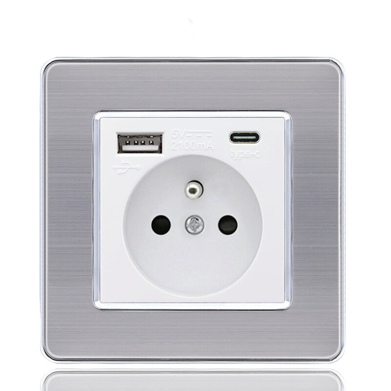 Type-c+USB16A Type 86 French Socket Panel, Kantojen määrä: 2 reikää, USB-porttien lukumäärä: 1, Type-C-porttien lukumäärä: 1, Turvallinen ja kiinteä (ruostumaton teräs pyöreillä kulmilla, valkoinen) hinta ja tiedot | Kytkimet ja pistorasiat | hobbyhall.fi