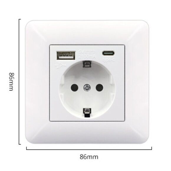 Type-c+USB16A Type 86 French Socket Panel, Kantojen määrä: 2 reikää, USB-porttien lukumäärä: 1, Type-C-porttien lukumäärä: 1, Turvallinen ja kiinteä (ruostumaton teräs pyöreillä kulmilla, valkoinen) hinta ja tiedot | Kytkimet ja pistorasiat | hobbyhall.fi