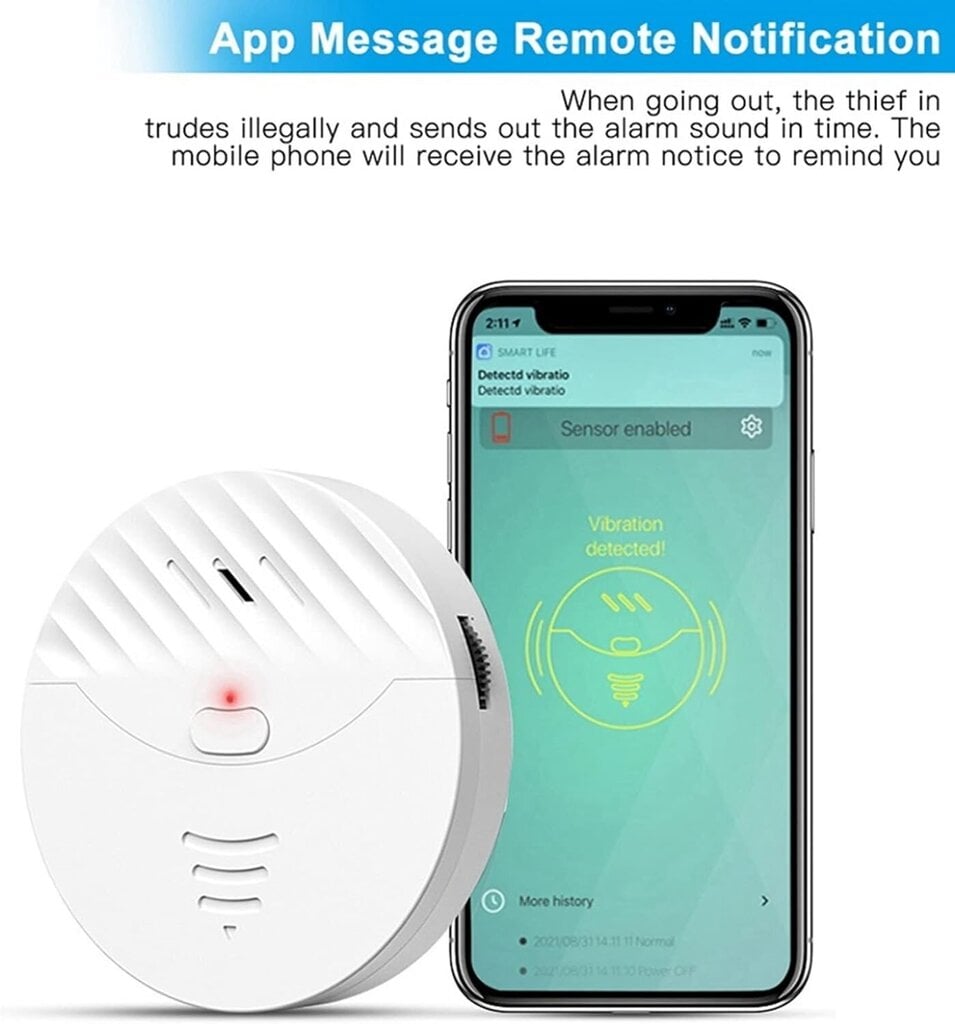 2kpl Tuya Smart WiFi Ovi- ja Ikkunahälytin Tärinätunnistin Turvasuojahälytys, Smart Life (valkoinen) hinta ja tiedot | Turvajärjestelmien tarvikkeet | hobbyhall.fi