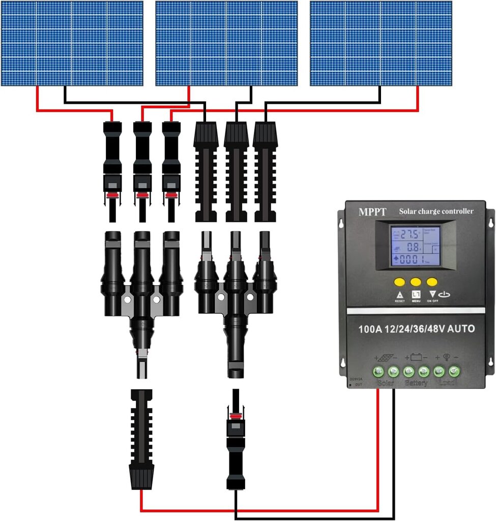 Pari aurinkopaneelin kaapelin T-haaraliittimet, 1 uros - 3 naaras (M/3F) ja 1 naaras - 3 uros (F/3M) hinta ja tiedot | Aurinkopaneelit | hobbyhall.fi