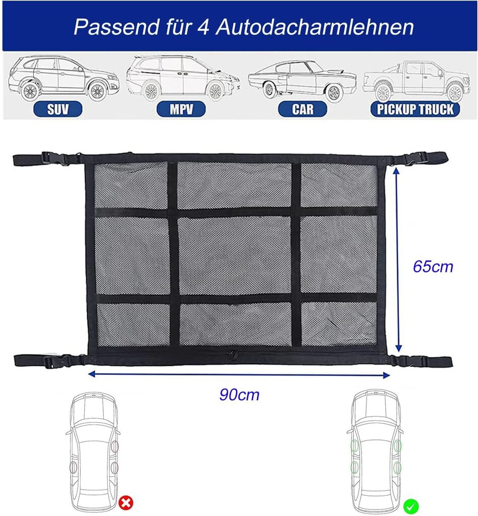 Autokaton säilytysverkko, auton kattojärjestäjä neljän käsinojan maastoautolle, Jeep (90*65cm) hinta ja tiedot | Puhelimen muistikortit | hobbyhall.fi