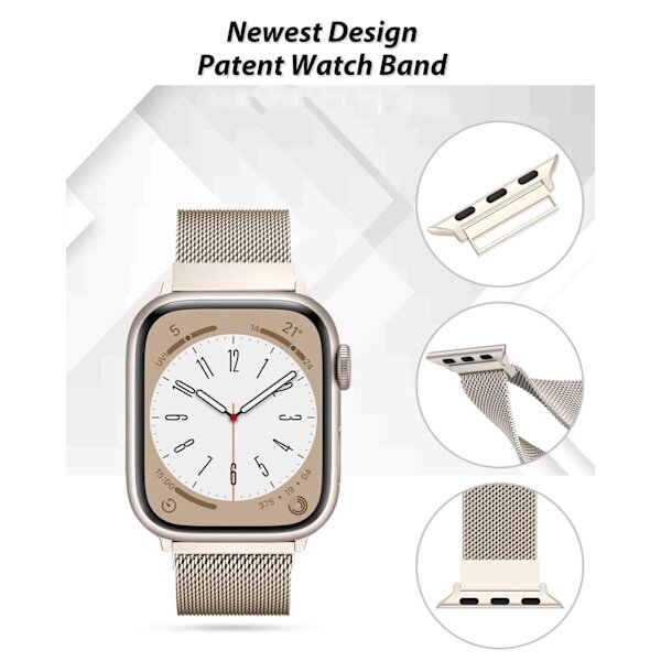 Milanese-silmukkaranneke Apple Watchille 44mm 40mm 45mm 49mm 41mm 38mm 42mm 44 mm Rannekoru iwatch Series 9 3 6 5 SE 7 8 Ultra 2 starlight starligh... hinta ja tiedot | Älykellojen ja aktiivisuusrannekkeiden lisätarvikkeet | hobbyhall.fi