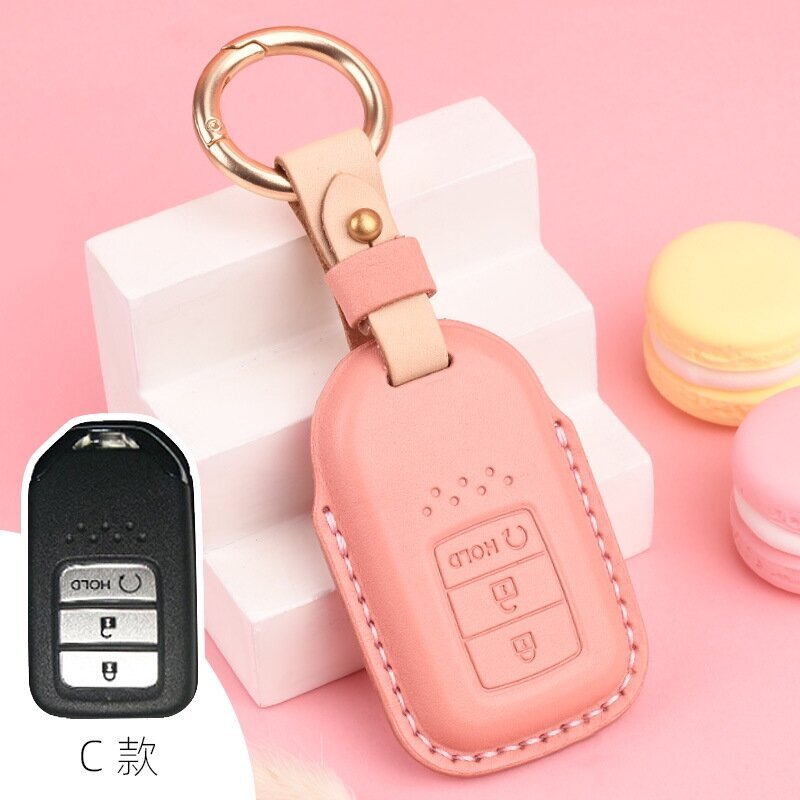 (3 Button Hold Pink) Ylellinen pehmeä aitoa nahkaa oleva auton avainsuojakotelo Hondalle 3 Button Accord Civic Fit Crider avaimenperä kuorilaukkutarvikkeet hinta ja tiedot | Lisätarvikkeet autoiluun | hobbyhall.fi