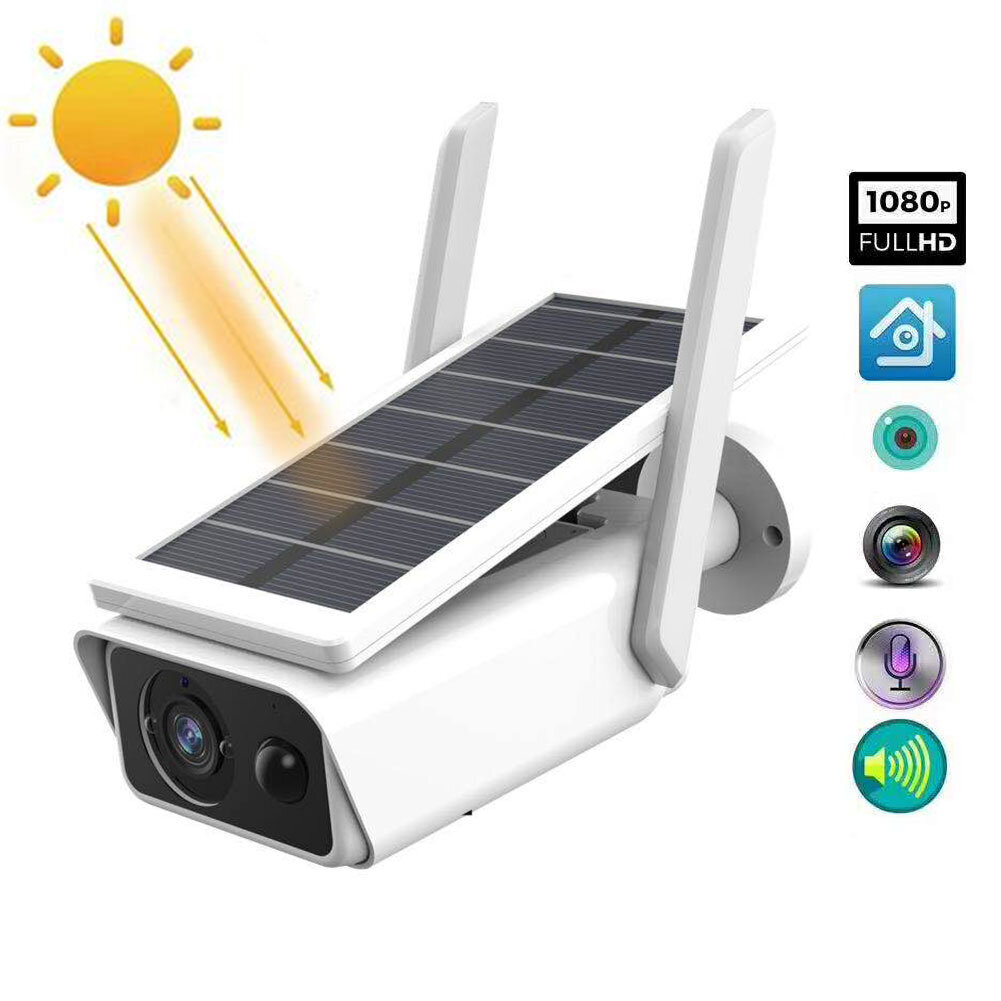 Ulkokäyttöinen aurinkoenergialla toimiva turvakamera Langaton ladattava WiFi 1080P koti IP-kamera PIR-liikkeentunnistimella Night Vision hinta ja tiedot | Web-kamerat | hobbyhall.fi