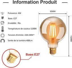 LED 6W Edison Vintage G95 + 4W ST64, lämmin keltainen 2200K E27, 54W 40W hehkulamppu, Retrofilamenttipolttimo, Retro-antiikkikoristelamppu, ei himmennettävä, 6 kpl pakkaus hinta ja tiedot | Seinävalaisimet | hobbyhall.fi