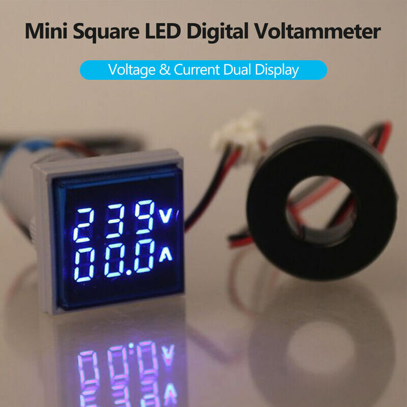 Mini Square Digital Voltti-ampeerimittari Volttimittari Ampeerimittari Volttimittari Kaksi LED-näyttöä Jännitteen ja virran ilmaisinnäyttö AC-paneelimittari AC60-500V AC0-100A (sininen) hinta ja tiedot | Seinävalaisimet | hobbyhall.fi