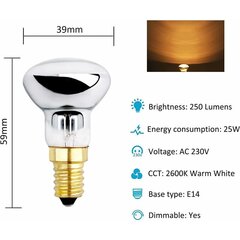 E14 R39 25W Laavalampun polttimo, Himmennettävä, Lämmin valkoinen 2600K, 250LM, Pienet heijastinlamput lämmityskuplalampulle, Rakettilamppu, Glitterlamppu, 3 kpl pakkaus hinta ja tiedot | Seinävalaisimet | hobbyhall.fi