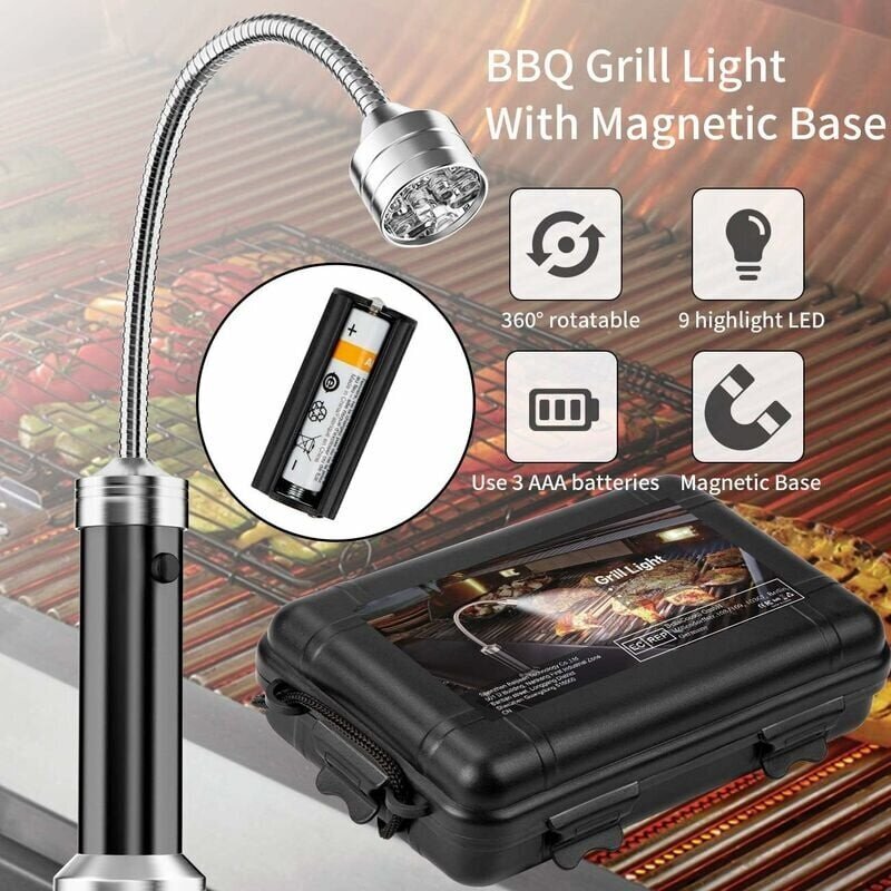 Grillilamppu, Magneettinen grillivalo, BBQ-valosarja, BBQ-tarvikkeet, akkukäyttöinen, 360 asteen kiertokulma (2 kpl, musta) hinta ja tiedot | Seinävalaisimet | hobbyhall.fi