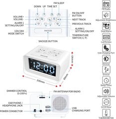 Kelloradio kaksoisherätyksellä, digitaalinen herätyskello 2 USB-latausportilla, (valkoinen) hinta ja tiedot | Kelloradiot ja herätyskellot | hobbyhall.fi