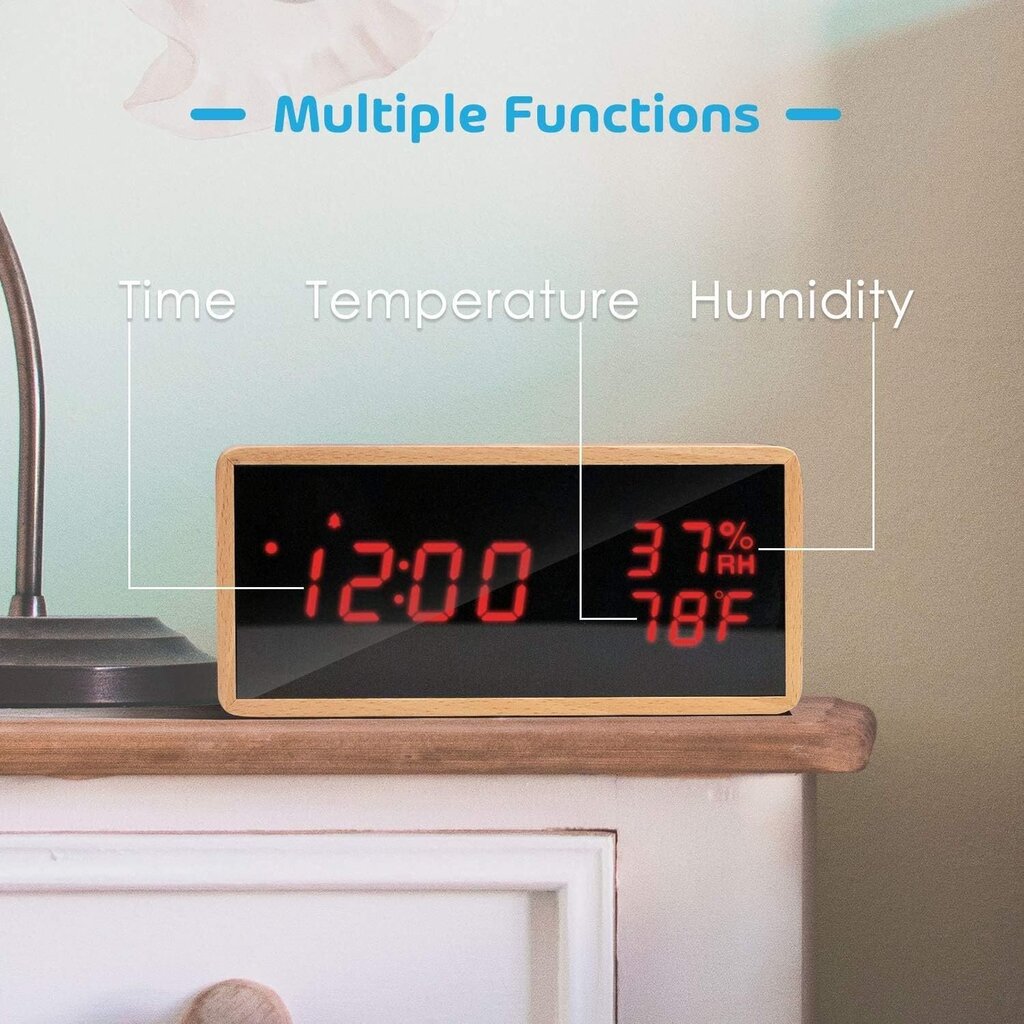 Puinen digitaalinen herätyskello, USB-virralla toimiva elektroninen herätyskello hinta ja tiedot | Kelloradiot ja herätyskellot | hobbyhall.fi