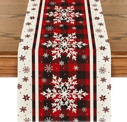 Buffalo Plaid Snowflakes -joulupöytärunko, kausiluonteinen talvikeittiön ruokapöydän koristelu kotibileiden sisustukseen 13x72 tuumaa hinta ja tiedot | Joulukuusen koristeet | hobbyhall.fi