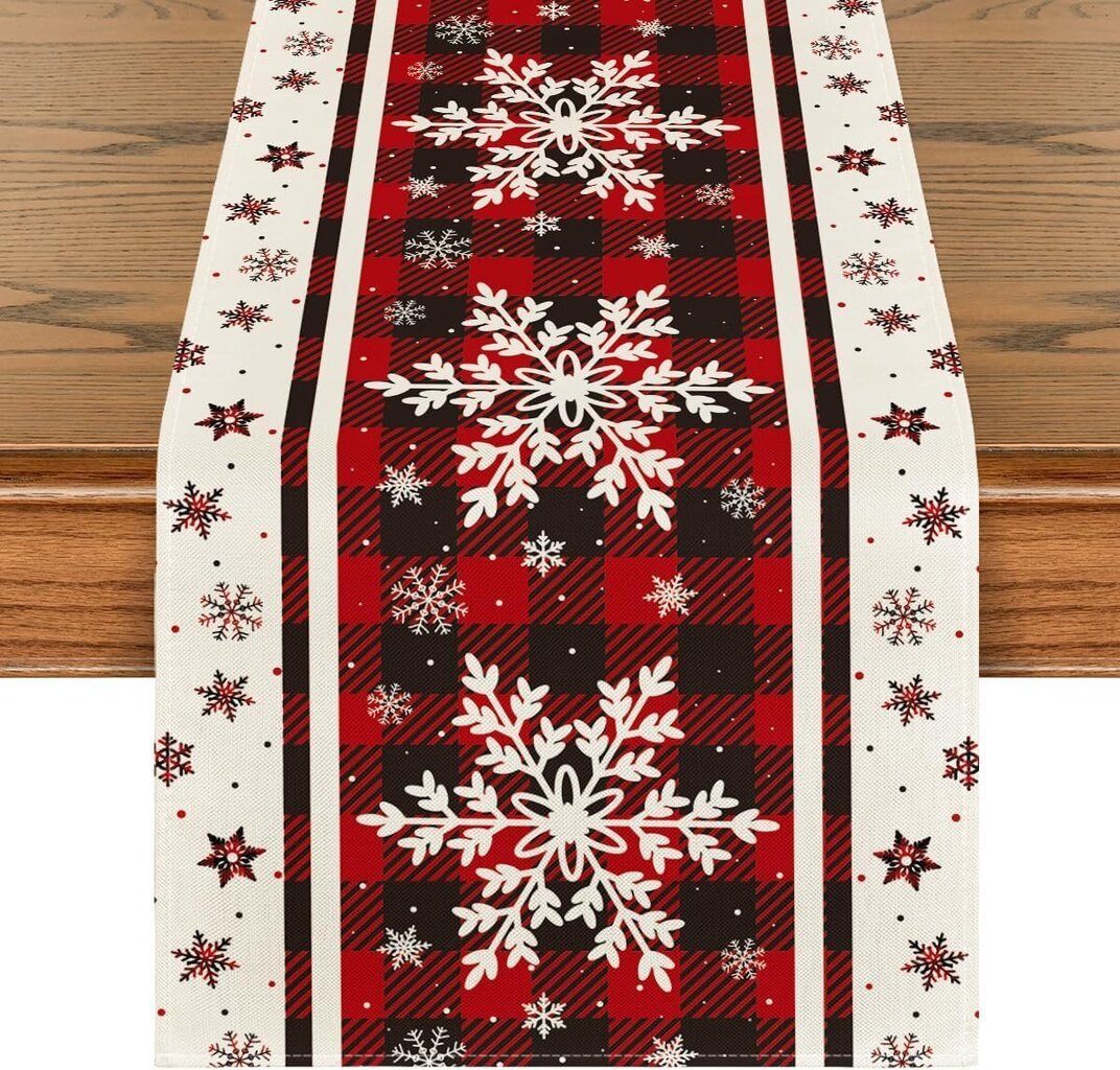 Buffalo Plaid Snowflakes -joulupöytärunko, kausiluonteinen talvikeittiön ruokapöydän koristelu kotibileiden sisustukseen 13x72 tuumaa hinta ja tiedot | Joulukuusen koristeet | hobbyhall.fi