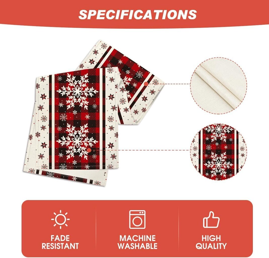 Buffalo Plaid Snowflakes -joulupöytärunko, kausiluonteinen talvikeittiön ruokapöydän koristelu kotibileiden sisustukseen 13x72 tuumaa hinta ja tiedot | Joulukuusen koristeet | hobbyhall.fi