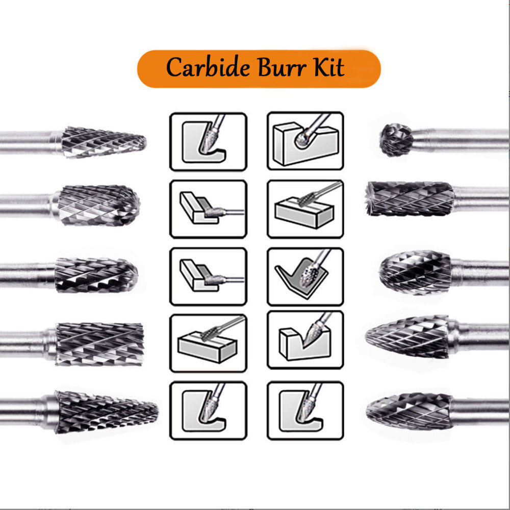 Puutarhatyökalut, 10 kpl volframikarbidi Double Cut Rotary Burrs Set hinta ja tiedot | Puutarhatyökalut | hobbyhall.fi