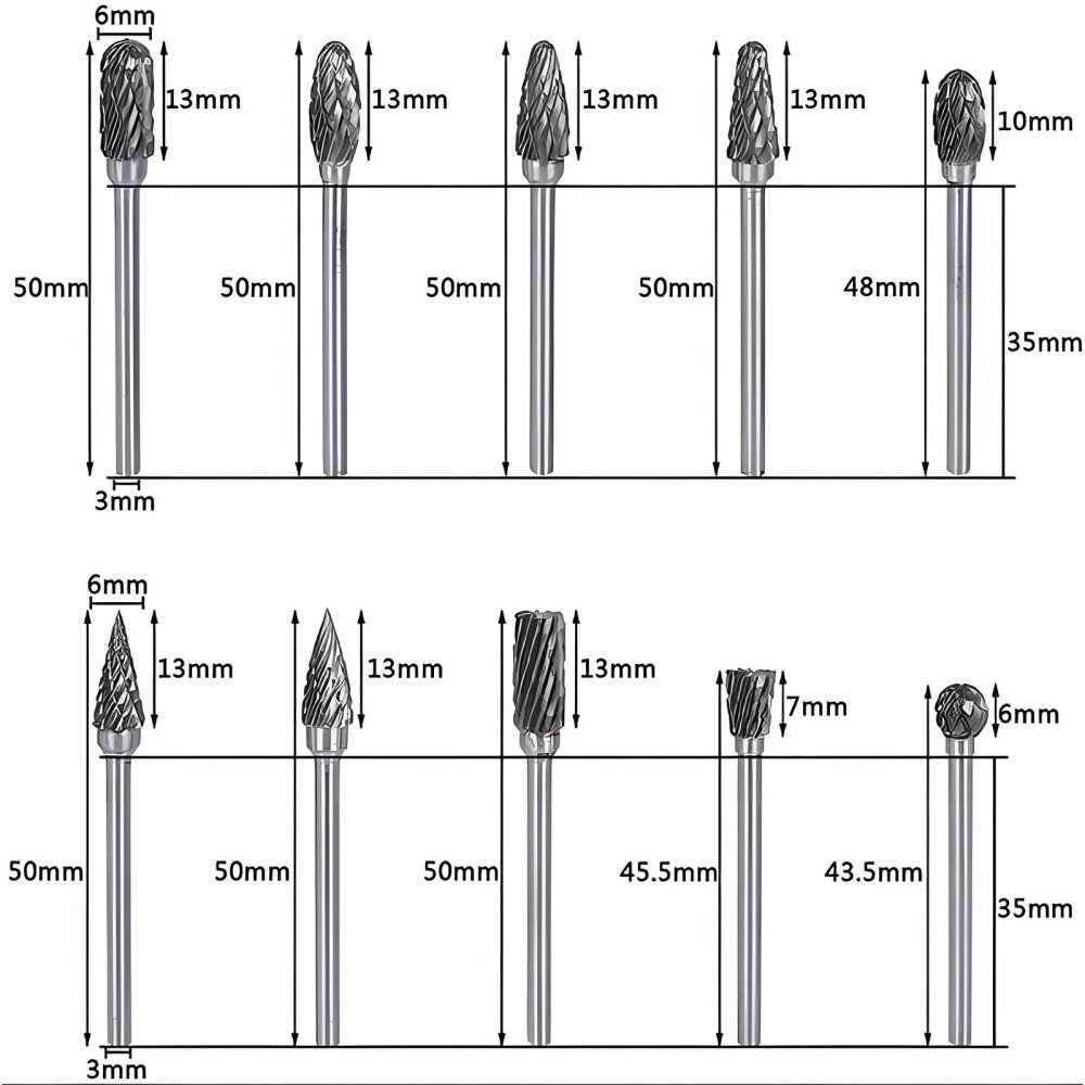 Puutarhatyökalut, 10 kpl volframikarbidi Double Cut Rotary Burrs Set hinta ja tiedot | Puutarhatyökalut | hobbyhall.fi