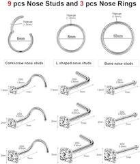 18g nenärenkaat vanne ja 20g nenänastasarjat naisille miehille, hypoallergenic 316L kirurgiset ruostumattomasta teräksestä saranoidut napsautussegmentti nenärenkaat Hoop Helix hinta ja tiedot | Korusetit | hobbyhall.fi