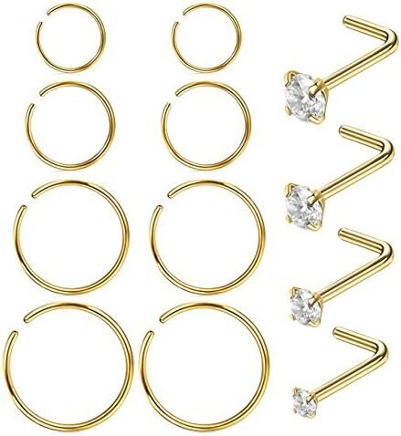 Nenärenkaat 12 kpl 20G 316L ruostumaton teräs L muotoiset nenänapit Rusto Tragus Septum Lävistykset 6-12MM C: 12 Kpl kultaa hinta ja tiedot | Korusetit | hobbyhall.fi