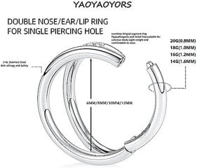 Kaksinkertainen avoin pino CZ Nenärengas 316L Kirurginen Teräs Helix Torni Kotilo Rusto Daith Tragus Korvakorut Saranoitu segmentti sieraimen lävistys väliseinä hinta ja tiedot | Korusetit | hobbyhall.fi