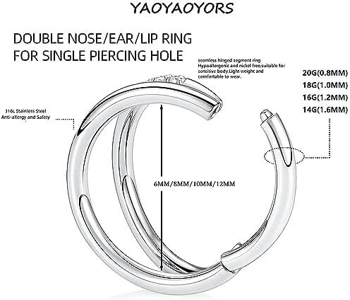 Kaksinkertainen avoin pino CZ Nenärengas 316L Kirurginen Teräs Helix Torni Kotilo Rusto Daith Tragus Korvakorut Saranoitu segmentti sieraimen lävistys väliseinä hinta ja tiedot | Korusetit | hobbyhall.fi