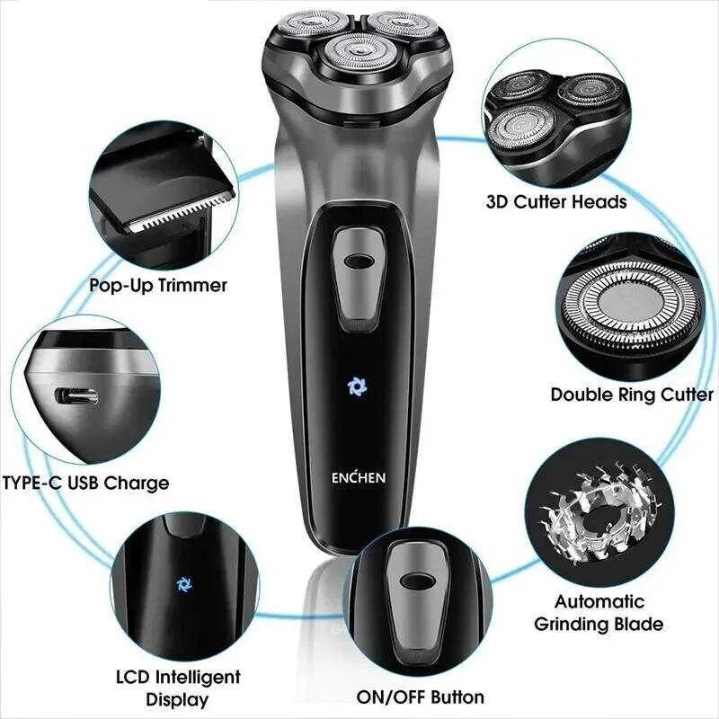 ENCHEN BlackStone Electric Shaver Razor Miesten Type-C Ladattava Parranajokone Älykäs Ohjaus Matkalukko 100% Uusi hinta ja tiedot | Parranajokoneet | hobbyhall.fi