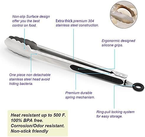 304 ruostumattomasta teräksestä valmistetut keittiöpihdit, 9" ja 12" 2 tukevat grillausharjatut, lukittavat ruokapihdit ergonomisella kahvalla, musta musta hinta ja tiedot | Keittiövälineet | hobbyhall.fi