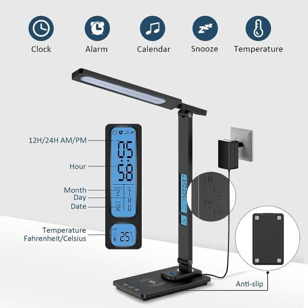 LED-lamppu langattomalla laturilla ja USB-latausportilla, silmäsuojattu himmennettävä 5 väriä hinta ja tiedot | Pöytävalaisimet | hobbyhall.fi