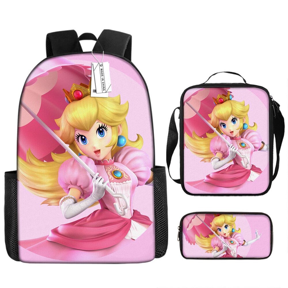 Super Mario Princess -reppu Koululaukku Penaali Lounaskassi Kolmiosainen setti hinta ja tiedot | Tietokonelaukut | hobbyhall.fi