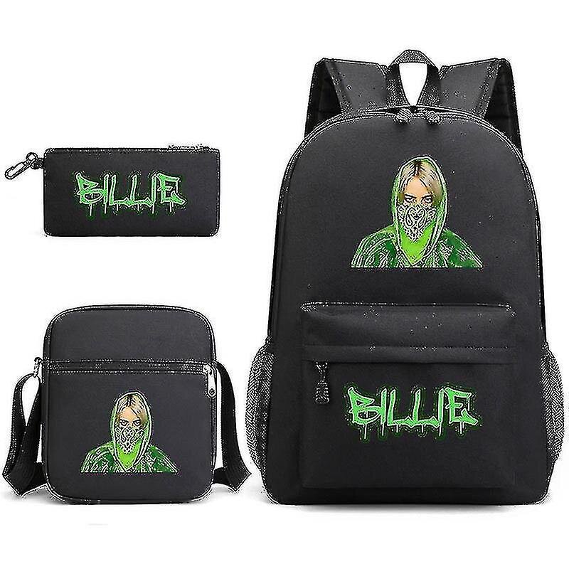 3 kpl/setti Billie Eilish Satchel Casual koululaukku Reppu kynälaukulla Messenger Bag hinta ja tiedot | Tietokonelaukut | hobbyhall.fi