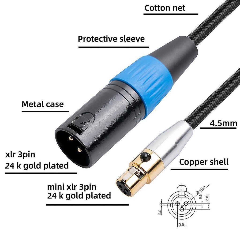 3-nastainen Mini XLR uros-XLR-naaras sovitinkaapeli tasapainotettu johto äänitykseen, kaiutinjärjestelmiin, radioon hinta ja tiedot | USB-sovittimet äänentoistoon | hobbyhall.fi