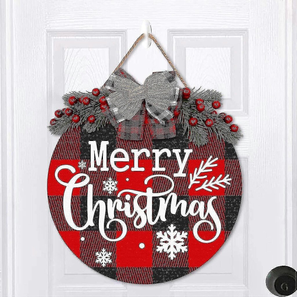 1Kpl Merry Christmas Seppele Kyltti 30*30Cm Etuoveen Xmas Decor Buffalo Plaid Woode hinta ja tiedot | Joulukoristeet | hobbyhall.fi