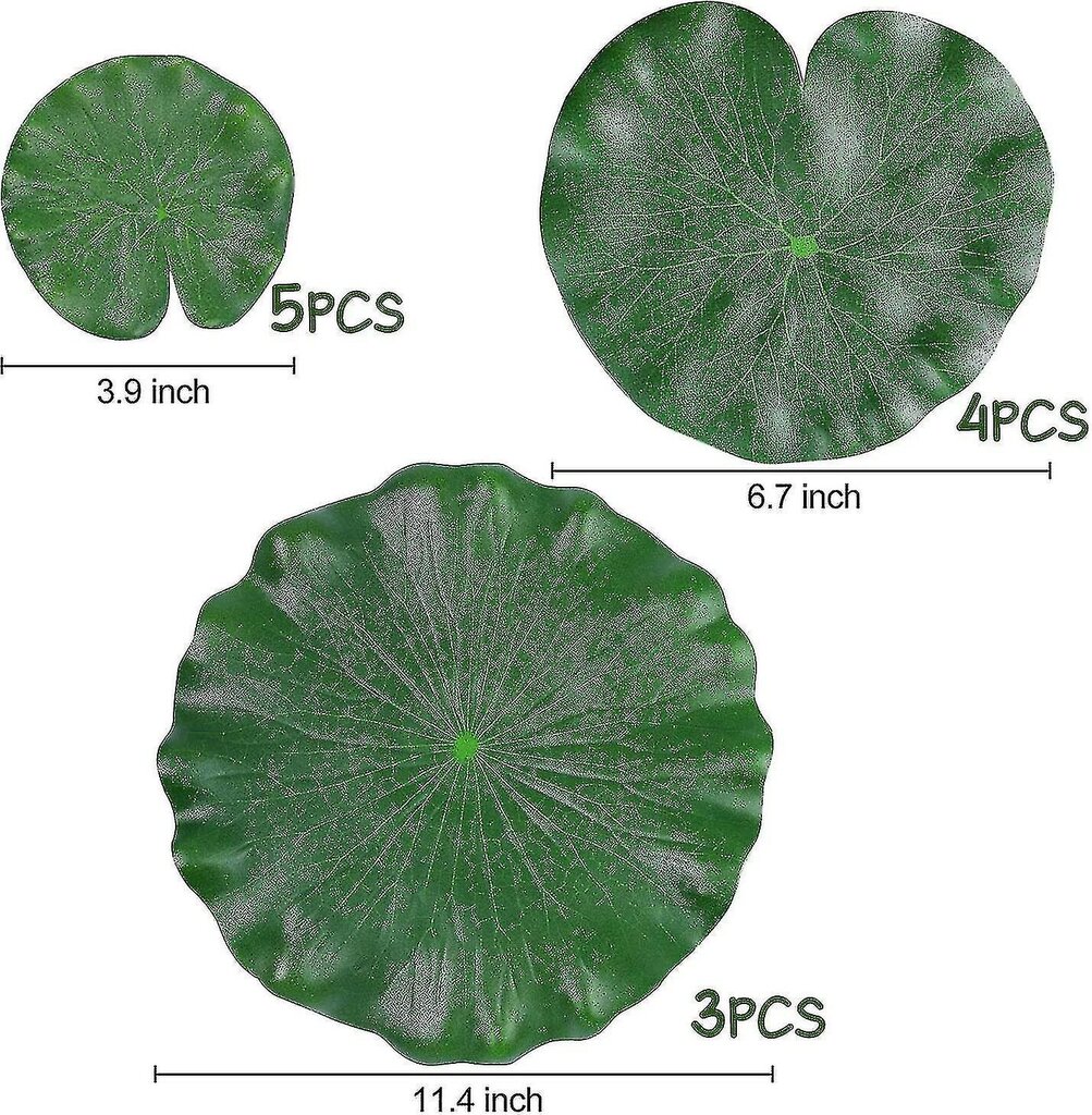 12 Realistista Lumpeenlehteä, Keinotekoisia Kelluvia Vaahtolootuslehtiä, Lumpeen Taidetta hinta ja tiedot | Joulukoristeet | hobbyhall.fi