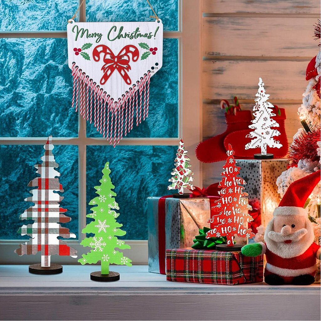 Candy Canes Joulun lähtölaskenta puinen adventtikalenteri 24 päivää jouluun seinäkalenteri, lähtölaskenta joulukalenteri perheelle hinta ja tiedot | Joulukoristeet | hobbyhall.fi