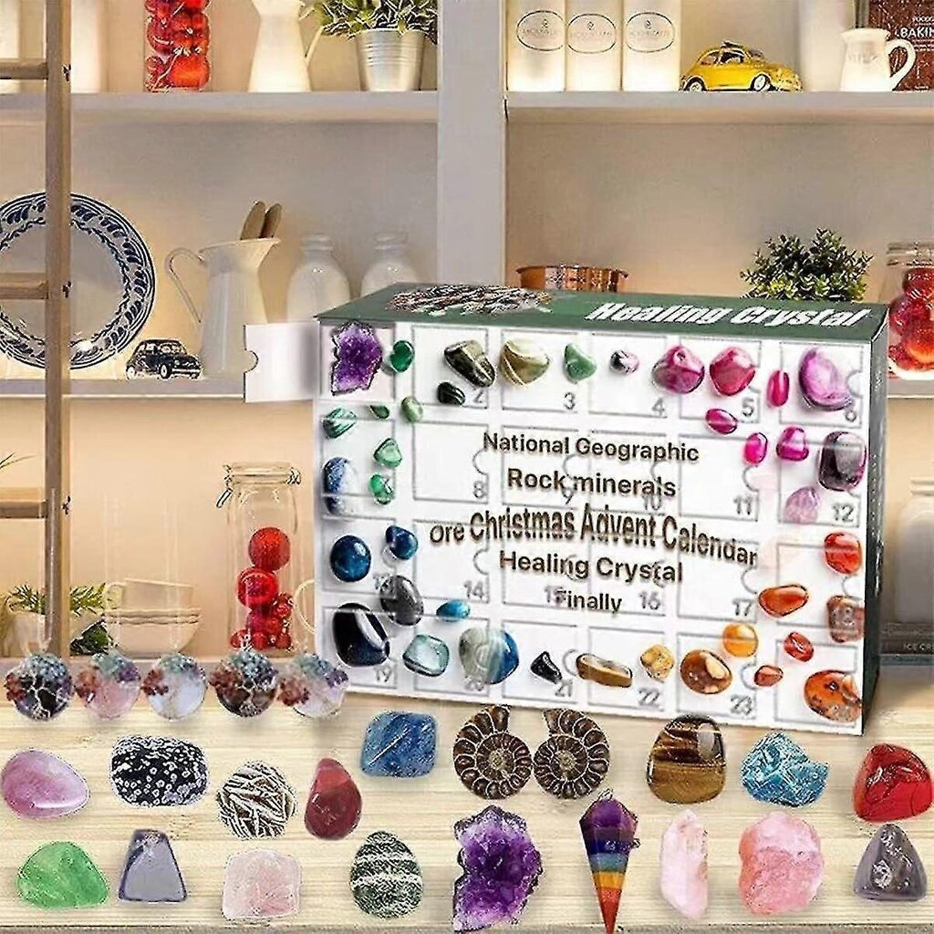 Crystal Advent Calendar 2024, 24 Days Countdown Natural Ore Lelujen keräilysarja joulun kotipuutarhan koristeluun, uutuusyllätyslahjarasia hinta ja tiedot | Joulukoristeet | hobbyhall.fi