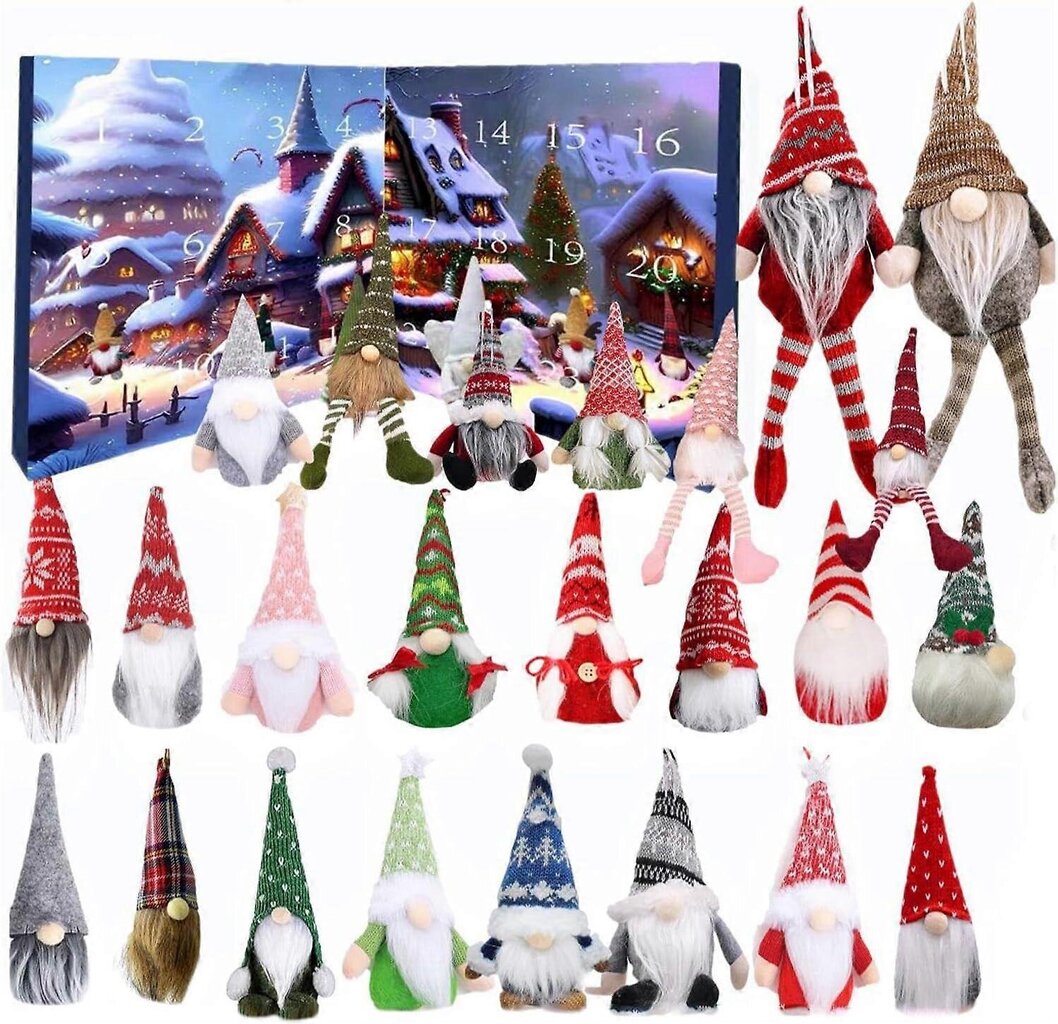 Joulutonttu adventtikalenteri 2024, 24 pehmo gnome-nukke Joulukalenteri, jouluinen pehmotonttulelusarja aikuisille ja lapsille hinta ja tiedot | Joulukoristeet | hobbyhall.fi