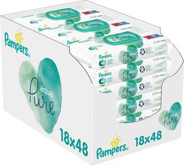 Pampers Aqua Pure kosteuspyyhkeet, 18 pakkausta, 864 kosteuspyyhettä. hinta ja tiedot | Vauvojen kosteuspyyhkeet | hobbyhall.fi