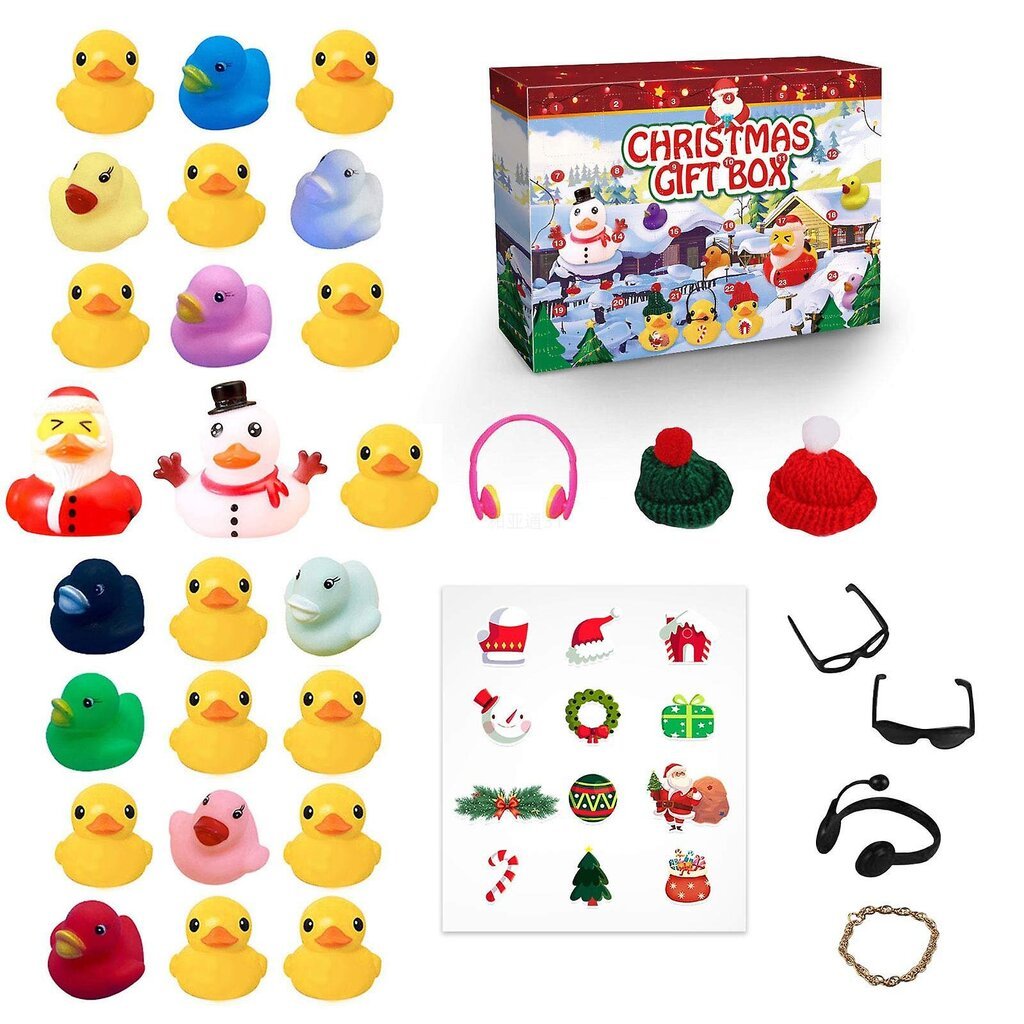 Joulun adventtikalenteri -kumi Ducks Adventtikalenteri 24kpl YIY9.27 SMCS.9.27 hinta ja tiedot | Joulukoristeet | hobbyhall.fi