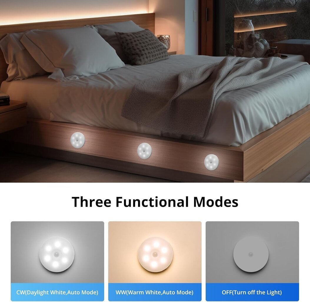 6Pack LED Closet Lights Liiketunnistin Puck Light USB ladattava akkukäyttöinen magneettinen kaapin alla lamppu keittiön tiskille CCT hinta ja tiedot | Lastenhuoneen valaisimet | hobbyhall.fi