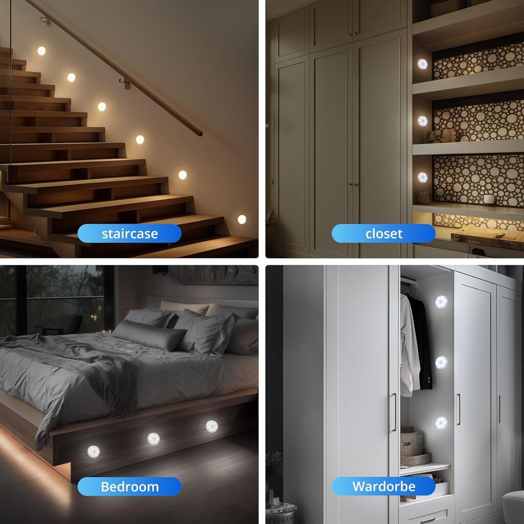 6Pack LED Closet Lights Liiketunnistin Puck Light USB ladattava akkukäyttöinen magneettinen kaapin alla lamppu keittiön tiskille CCT hinta ja tiedot | Lastenhuoneen valaisimet | hobbyhall.fi