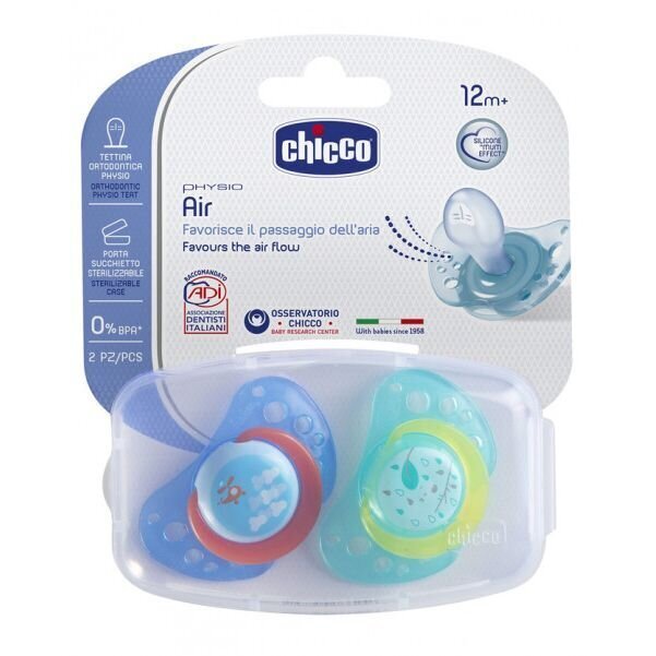 Silikonitutti Chicco Physio Air, sininen 12 kk, 2 kpl.. hinta ja tiedot | Tutit | hobbyhall.fi