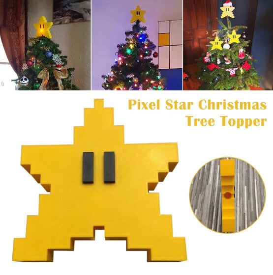 Christmas Star Tree Tree Pepper, Retro Super Mario Star Unique Design 3D Pixel Style, Rustiikkinen huippuluokan ulkosisustus, Hauska joulukuusen latta - keltainen hinta ja tiedot | Joulukuuset ja kranssit | hobbyhall.fi