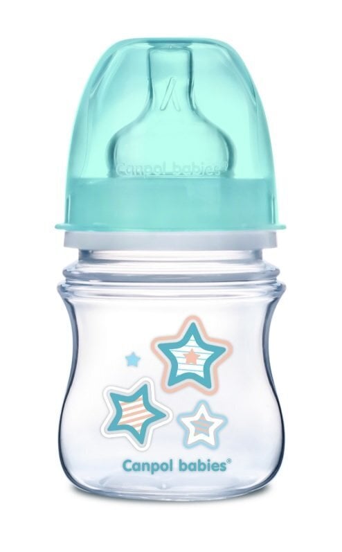 Leveäkaulainen tuttipullo CANPOL Easy Start Newborn Anti-colic 120ml 35/216, blue stars hinta ja tiedot | Tuttipullot ja tarvikkeet | hobbyhall.fi