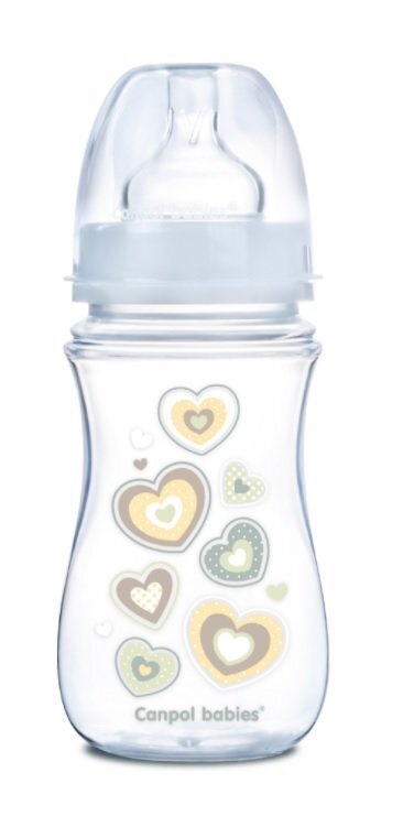 Leveäkaulainen pullo Canpol Babies Easy Start Newborn Anti-colic 240 ml, 35/217, beige sydämet hinta ja tiedot | Tuttipullot ja tarvikkeet | hobbyhall.fi